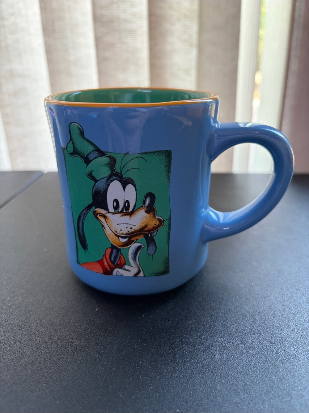 Disney Blue Ceramic Mug with Goofy Artwork and Green Interior